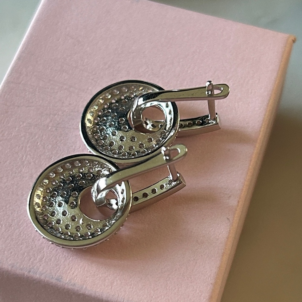 Moissanite Diamond disc dangle Earrings - Picture 3 of 5